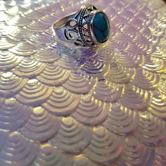 💎 Green resin stone metal ring - Picture 4 of 5